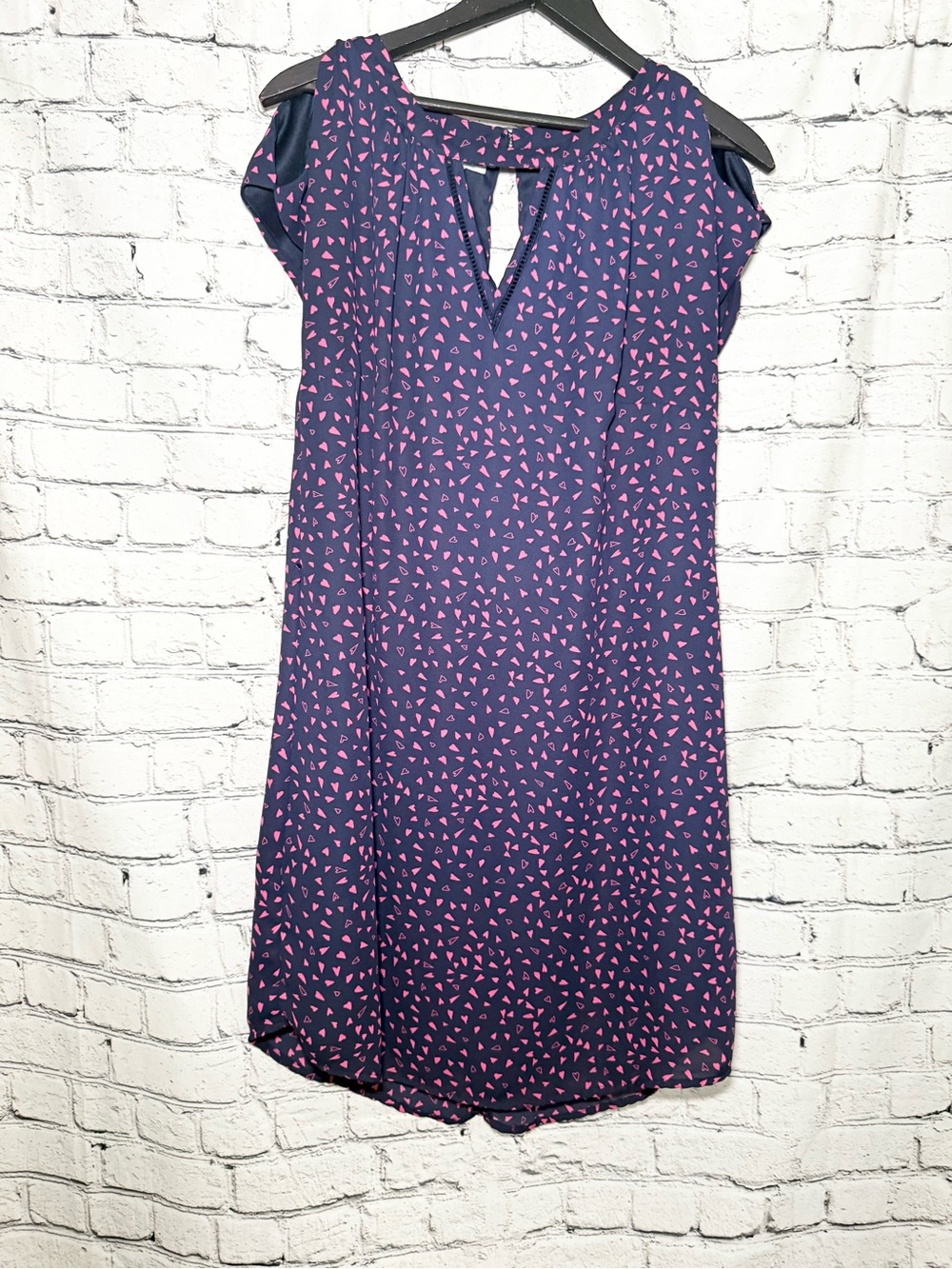 Navy Dress with Pink Heart Print - Women's Shift Dress